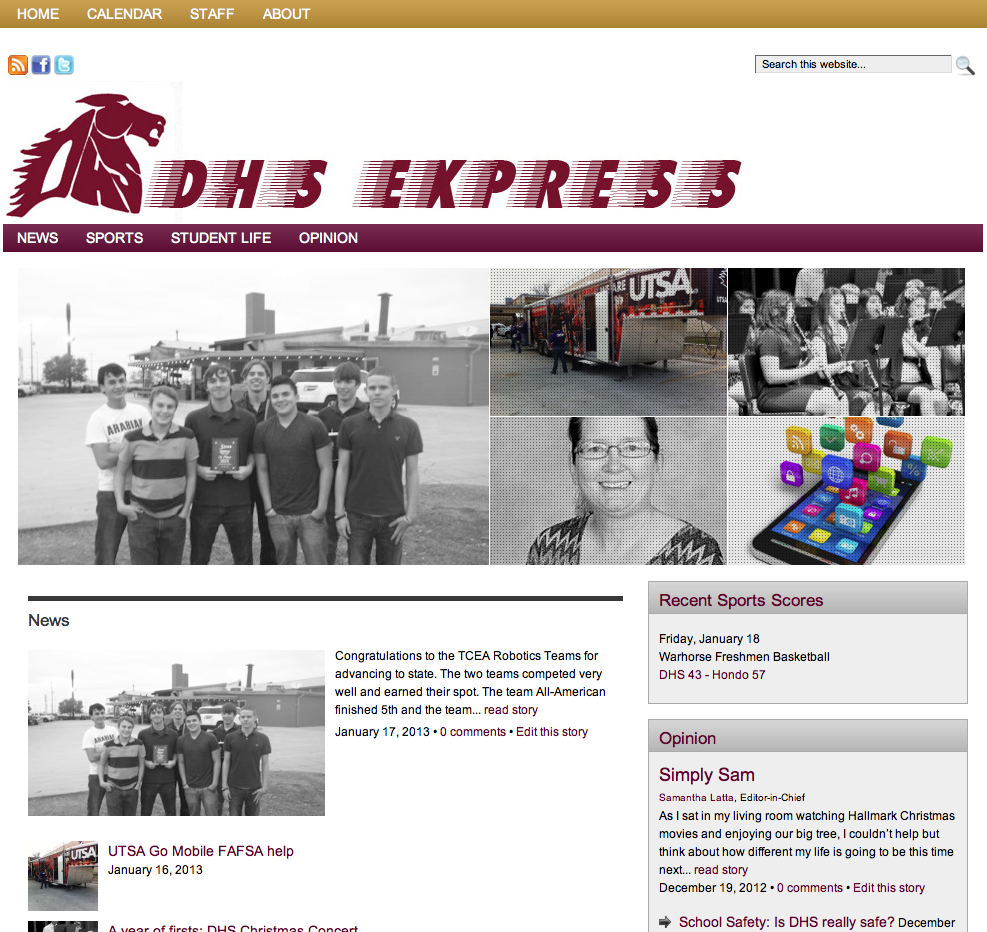 Screenshot of the DHS Express News website which can be accessed from any computer or mobile by going to www.DHSExpressNews.com