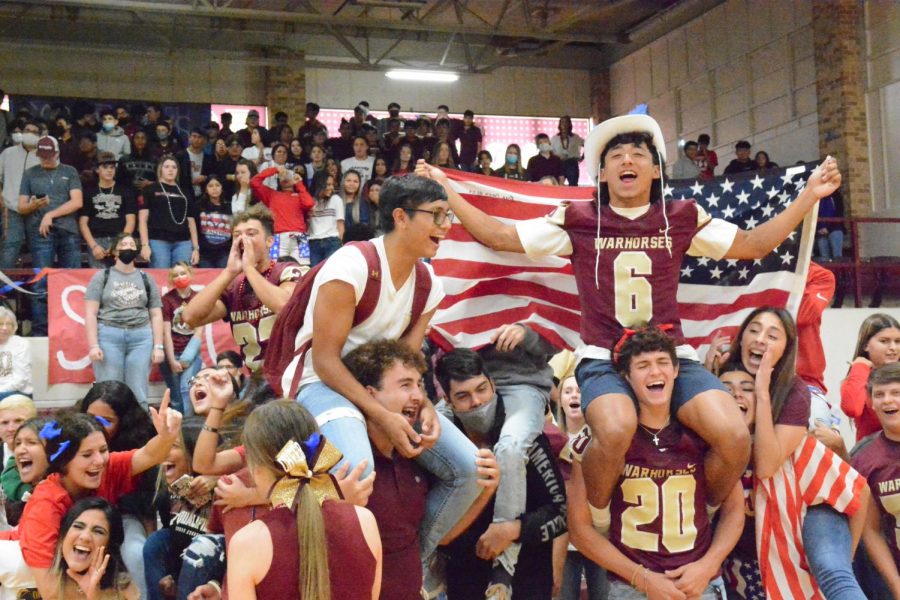 Students celebrate during the red, white and blue pep rally commemorating Americas remembrance of 9-11. 