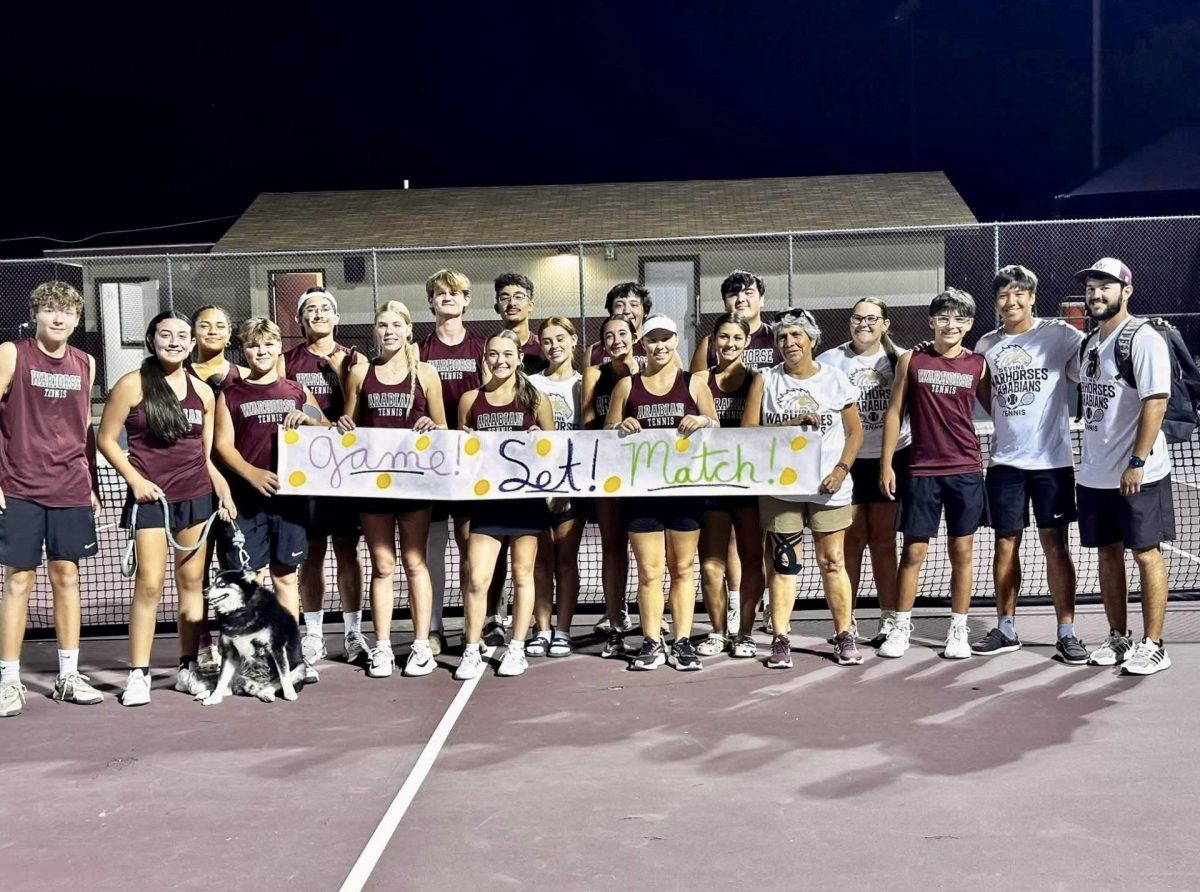 The DHS varsity fall tennis team takes first place in district play.