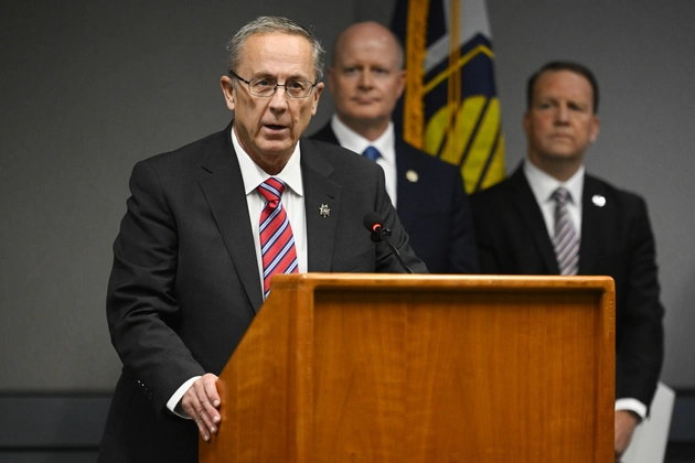 Utah County Attorney Jeff Gray speaks during a press conference where he announces formal charges against Tyler Robinson, the 22-year-old accused of fatally shooting conservative activist Charlie Kirk, Tuesday, Sept. 16, 2025, in Provo, Utah. (AP Photo/Alex Goodlett) | AP